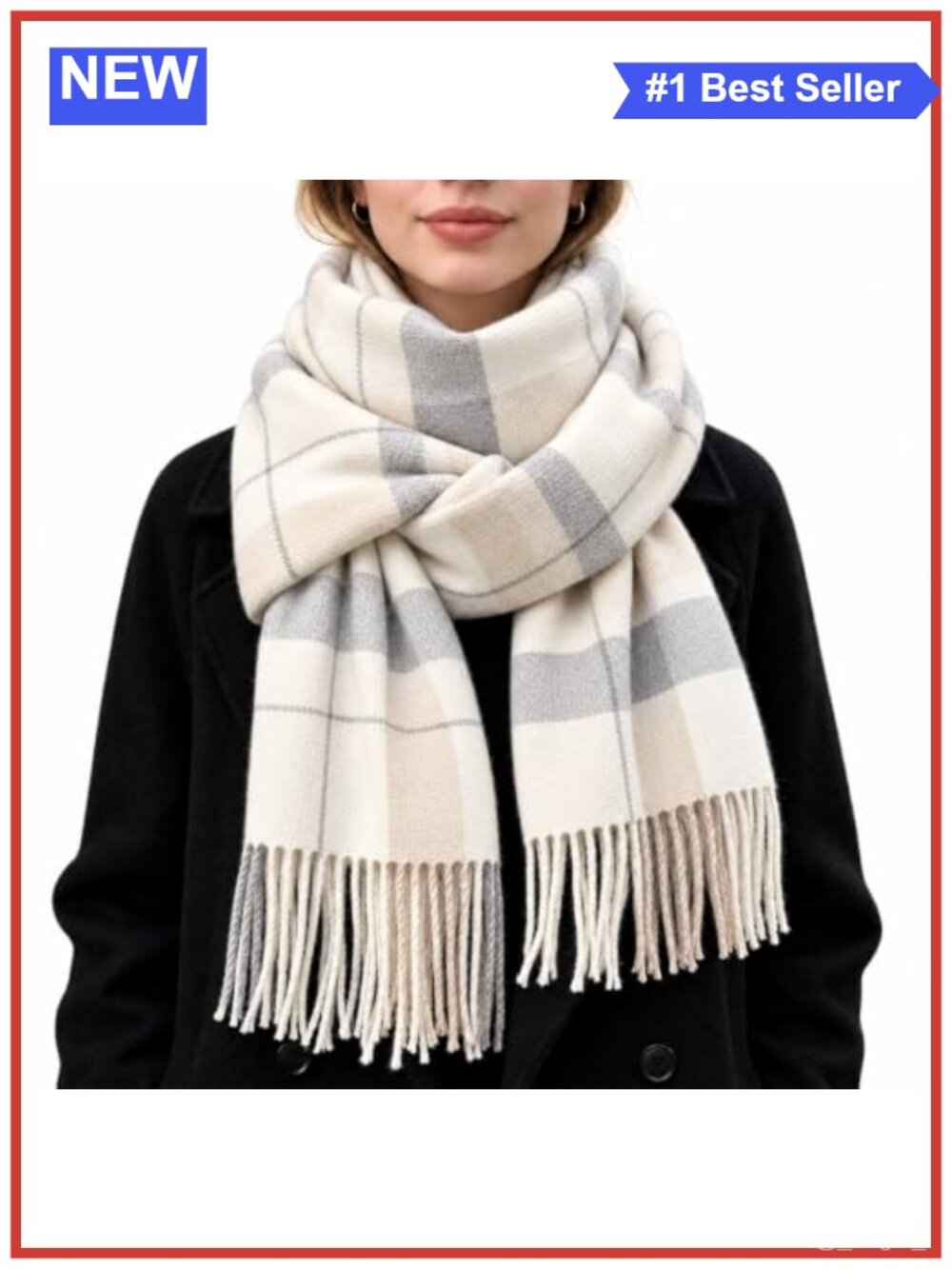 Oversized Plaid Scarf Shawl Wrap 100% Polyester Winter Soft Tassels